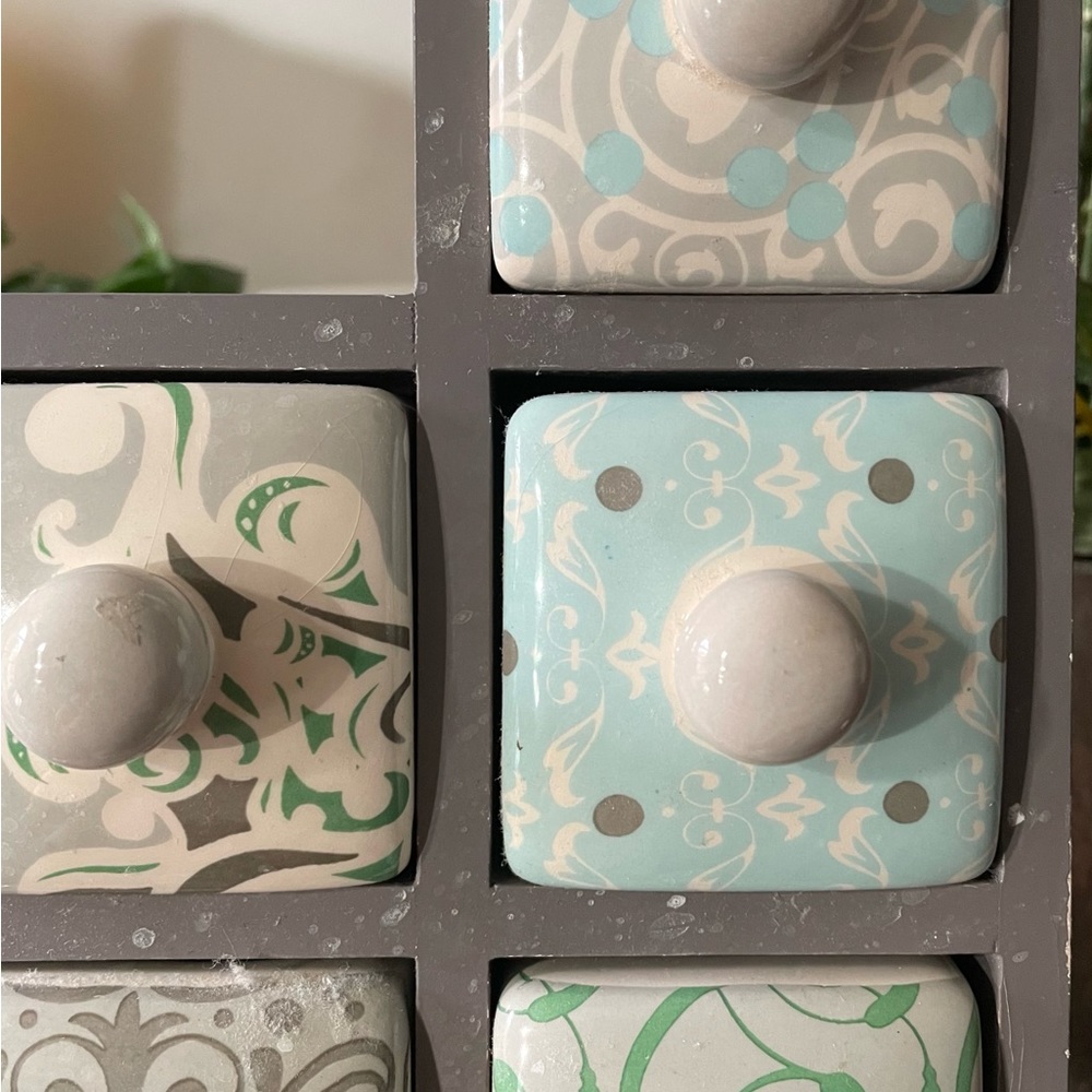 Curious 6 Draw Wooden Apocathy Chest With Ceramics Draws